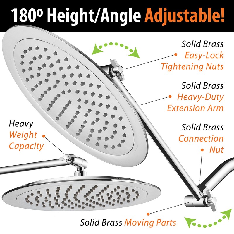 AquaSpa 9-inch Round Rain Shower Head (180 degrees Adjustable) PLUS