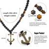 Mens Long Beaded Necklace Black Bead Necklace with Pendant Costume