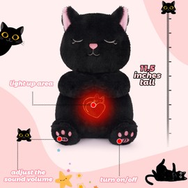 Prewplam Breathing Stuffed Animal - Black Cat Plush Baby Toy, Soothing Sound Machine with Realistic Breathing Motion and Lights, Sleeping Plushies Gifts for Anxiety Adults and Kids