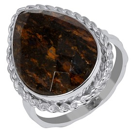 Orchid Jewelry 925 Sterling Silver Statement Rings For Women - Delightful 8.75 Carats Brown Bronzite with perfect Bezel Setting in a Pear Shape