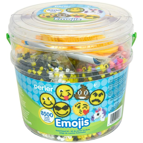 Perler Beads Emoji Bucket 8500pc, 6.5''L x 6.5''W x 6''H