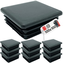 Plastic Lamellar Plugs for Square Pipes, Pipe Plugs, Fence Caps, Furniture Gliders, Black, for 100 x 100 mm External Dimensions, Set of 10