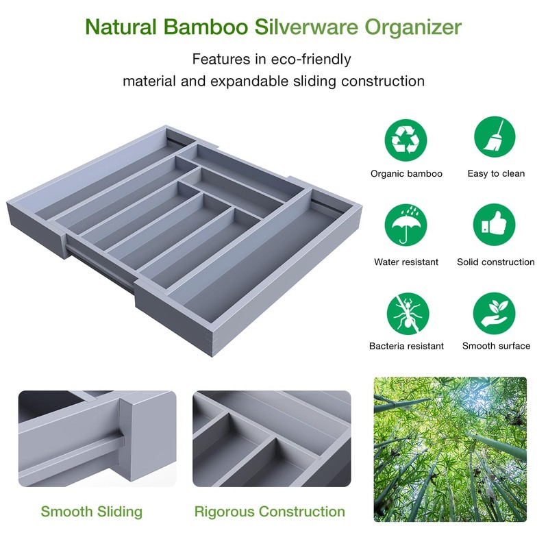 Pipishell Bamboo Expandable Drawer Organizer for Utensils Holder, Adjustable Cutlery