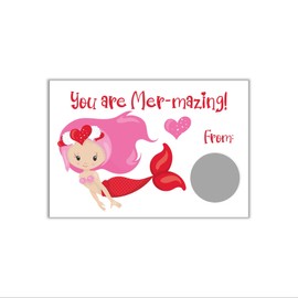 Valentine's Day Scratch Off Card for Kids with Mermaid Design, DIY Valentines, Class Valentine, Pack of 24 Cards with Envelopes