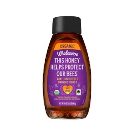 Wholesome Sweeteners 24-Ounce Organic Raw Unfiltered Honey Bottle, 100% Pure, Fair Trade Certified, Non GMO Project Verified, & Gluten Free, 1 Pack
