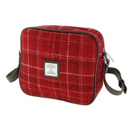 BRAW CLANS TARTANS Harris Tweed Mini Bag (LB1210) in Red Check Tartan - Ladies Scottish Heritage Cross-Body, 100% Wool, Adjustable Strap. Plaid Design.