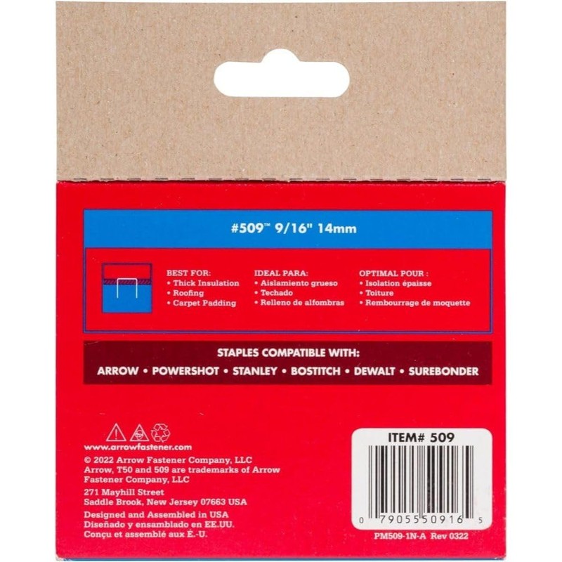 Arrow Fastener 509 Genuine T50 9/16-Inch Staples, 1,250-Pack 4 Pack
