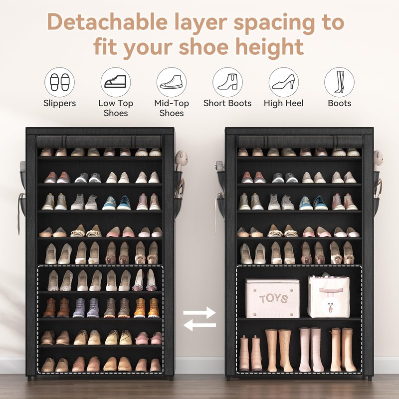 LANTEFUL Shoe Rack with Covers - 10 Tiers Tall Shoe