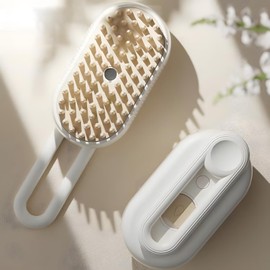 5-in-1 Professional Pet Grooming Brush with Steam & Mist - Electric Deshedding Tool Reduces Shedding by 90%, Massage & Static Control for Cats, Dogs, Rabbits - USB Rechargeable & Self-Cleaning White