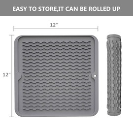 BLUE BURPS Silicone Dish Drying Mat for Kitchen Counter or Kitchen Dishes or Kitchen Mat for Countertop,Dish Drainer Mat for Easy to Clean,Quick Dry - 12"*12" - Gray