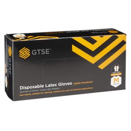 GTSE Box of 100 Latex Gloves, Size Medium (M), Lightly Powdered Disposable Gloves, White, Suitable for Medical Use, Automotive, Cleaning and Industrial