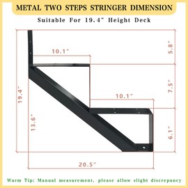 2 Packs Metal Stair Step Stringers, 2 Step Steel Riser Stringer for 19.4inch Height Deck(Polished Black)