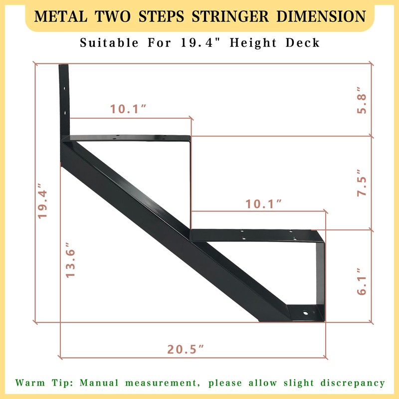 2 Packs Metal Stair Step Stringers, 2 Step Steel Riser