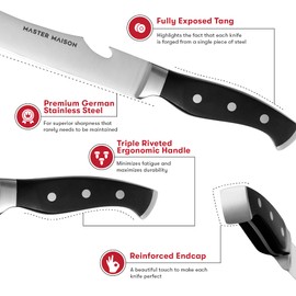 Master Maison 9" Professional Stainless Steel Scimitar Knife Set with Dual Sharpener, Knife Sheath - Professional Knife Set- Sharp Butcher Knife, Meat Knife, Kitchen Knife - Perfect for Meat Cutting