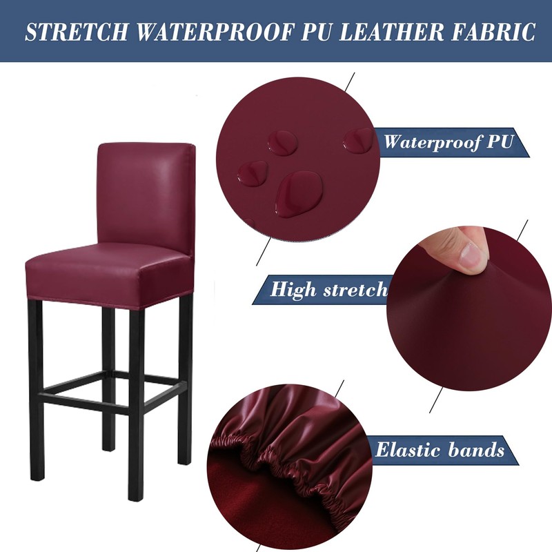 Bar Stool Covers,4 Pack Stretch Waterproof PU Bar Stool Covers