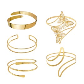 RIJXU 5 Pieces Gold Arm Cuff Jewelry for Women Metal Adjustable Open Arm Bracelet Upper Arm Trendy (Gold2)