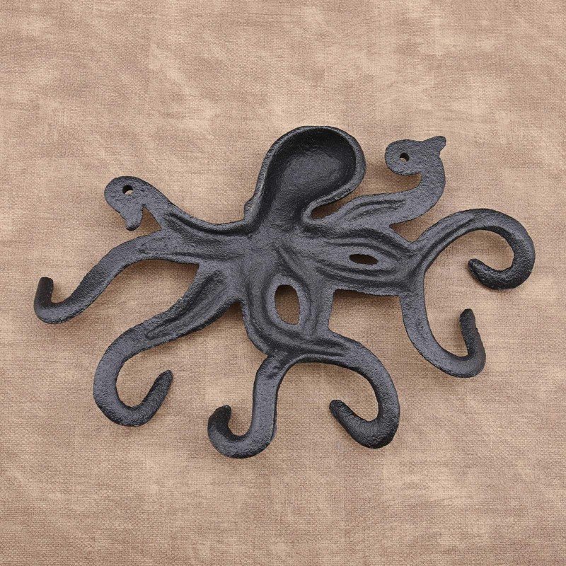 Bronze Octopus Coat Hook with 6 Tentacle Hooks Cast Iron