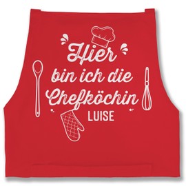 Geschenk mit Namen personalisiert by Shirtracer - Apron - Cooking Apron for Women - Hier bin ich die Chefköchin with Name, 5 Red