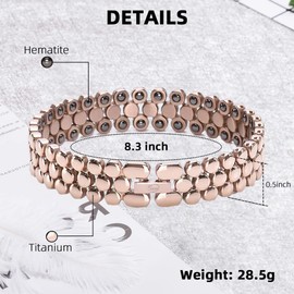 Magnetic Bracelets for men,Hematite Magnetic Therapy Bracelet,Double Row Magnets Carpal Tunnel Bracelet with Adjustment Tool(Rose Gold)