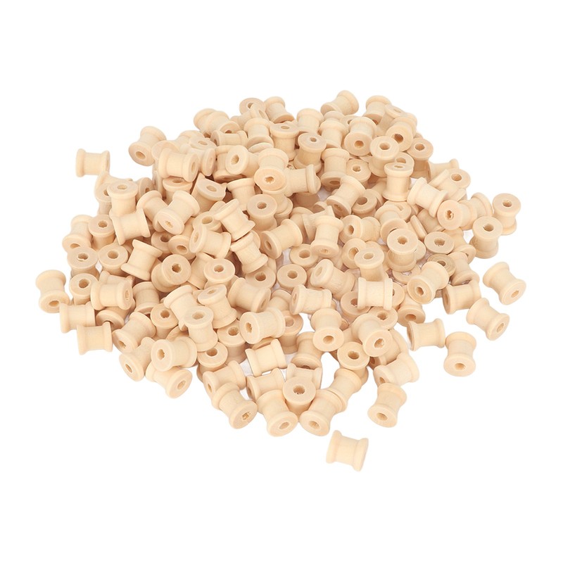 200Pcs Wooden Spools 0.55in 0.51in Unfinished Polished Wood Smoothing Wooden