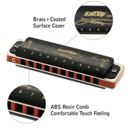 East top Harmonica C, Blues Harmonica Key of C 10 Hole 20 Tone Blues Mouth Organ Diatonic Harmonica Adult Blues Harp Musical Instrument for Professional Player, Beginner, Kids (Black)