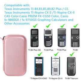 SKYREH Graphing Calculator Carrying Case for TI-84 Plus CE, Hard EVA Shockproof Protective Case for Texas Instruments TI-84 Plus CE/TI-83 Plus CE/TI-Nspire CX II CAS/Tl-Nspire-CX-ll (Rose Gold)