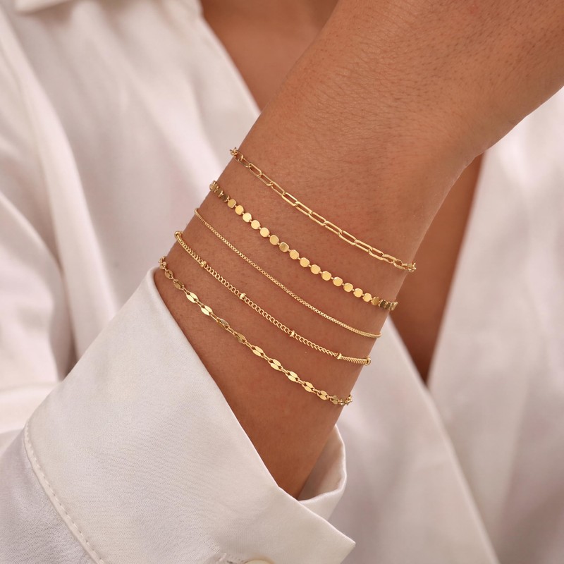 NECOCY Dainty Gold Bracelets for Women 14K Real Gold Plated
