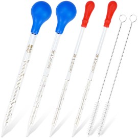 luckaide Pack of 4 Glass Pipettes, Pipette Glass 1 ml/5 ml/10 ml with Rubber Pipetting Ball with Brushes, Pipette Long Large Dropper Pipette Measuring Pipette Glass Pipette Dropper for Laboratory