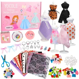 YOCOLE 300+ Fashion Design Craft Set Children, Fashion Design Craft Sewing Set Set, DIY Art Kit with Sketchbook Fabric Scissors Mannequin, Birthday Gifts Crafts for Girls 8 9 10 11 12 Years