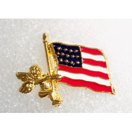 US Flag with Angel pin, gold plate, made in America!