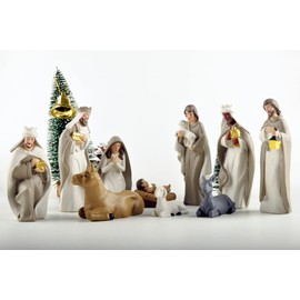 PlentifulHome Hand-Painted Nativity Christmas Set Manger Scene Large Nativity Figurines Indoor 10pcs Resin 4.5 Inch Tall