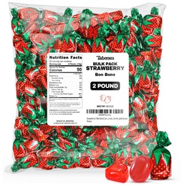 Strawberry Filled Hard Candy Bon Bons 2 lbs Bulk Pack - Individually Wrapped Fruit-Filled Candy, Classic Strawberry Hard Candy for Parties, Events, and Snacks