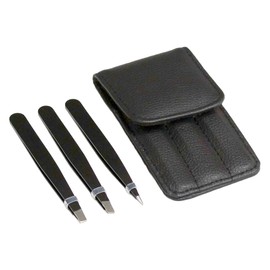 Tweezers Stainless Steel Case Eyebrow Tweezers Set of 3 Tweezers for Eyebrow Care (Black)