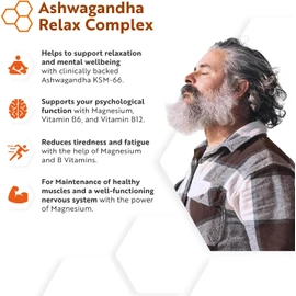 Ashwagandha KSM-66 7200mg Before Extraction, Relax Complex with Magnesium, Lion's Mane L-Tryptopha, Supports Relaxation, Mental Wellbeing & Reduction in Fatigue - 120 Capsules by Nutravita