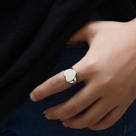 Jude Jewelers Stainless Steel Heart Shaped Classical Simple Plain Signet Style Wedding Promise Anniversary Ring (Silver, 11)