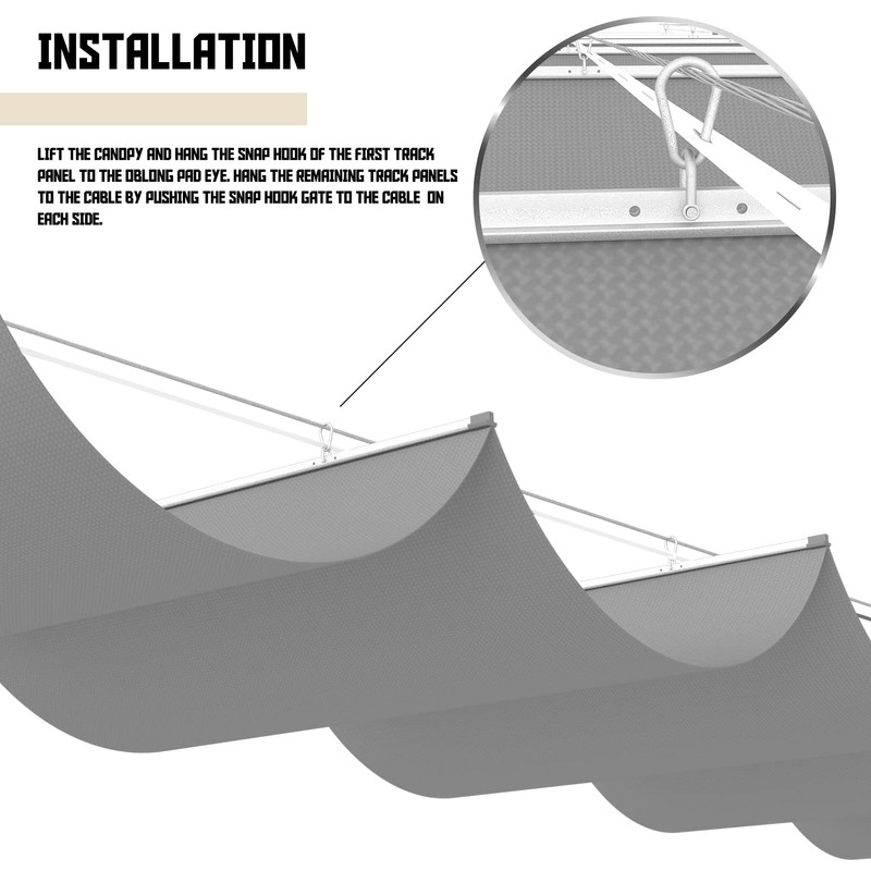 Patio 3'W x 12'L Waterproof Pergola Shade Cover Retractable Canopy