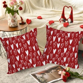 Fukeen 2 Pack Waterproof Outdoor Valentines Day Pillow Covers 18x18 Inch White Red Love Heart Holiday Throw Pillow Cases Romantic Valentine Farmhouse Decorations Cushion Cover Double Sided