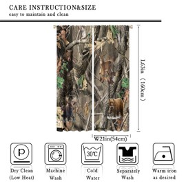 Forest Camouflage Curtains,Wild Animal Bear Deer Elk Blackout Rod Pocket Window Drapes for Living Room Bedroom Decor W42xL63in