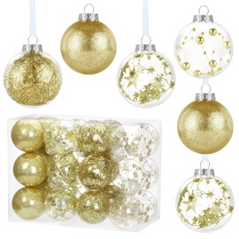 Kesote 24 Bolas Doradas de Navidad Bolas Plásticas Adornos Colgantes para Árboles de Navidad Decoración (6 cm)