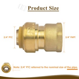 JUWO 3/4" x 3/4" NPT Female Adapter for PEX, Copper, CPVC Pipe, Push to Connect Brass Plumbing Fitting with Upgraded Stiffener (1 Pack)
