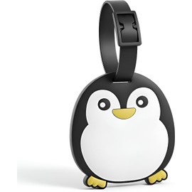 Etiqueta de equipaje de silicona para maletas, bolsa de accesorios de viaje, perfecta para adolescentes y adultos, Pingüino-a, 3.3 inches x 2.9 inches x 0.2 inches