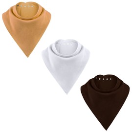 Adult Drool Bib for Special Needs, 3 Pk Soft Absorbent Large Bandana Bibs Set for Kids 4+, Men Women, Teens & Adults, Brown/Sand Yellow/Off White, One Size