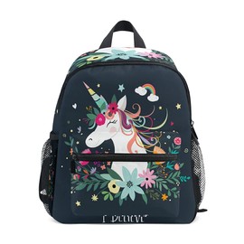 ISAOA Süßes Einhorn Kleinkind Rucksack Floral Kinder Vorschulrucksack für Jungen/Mädchen, Kindertagesstätte Tasche mit Brustgurt Nusery Bag Wickeltasche Mini Tasche