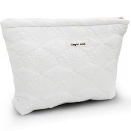 SALIHERI Makeup Bag, Makeup Organizer Travel Cosmetic Toiletry Bag for Women Girlfriend, Zipper Pouch Make up Storage for kids Mom Valentines Day Gifts (Off-white Fan-like Pattern)