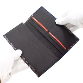 Indenya 8211 Long Wallet, No Coin Purse, Thin Deer Leather Ihori, Gourd Pattern, Navy Blue Base x Black and White Lacquer, Navy, Black, White