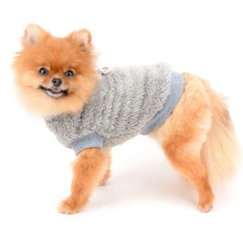 SMALLLEE_LUCKY_STORE Pet Sherpa Fleece Pullover Vest Turtleneck Sweater with D-Ring Soft Sweatshirt for Small Dogs Cats Puppy Yorkie Chihuahua Warm Autumn Winter Clothes, Grey, L
