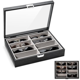 ProCase Wooden Sunglasses Organizer Trays for Men Women, Narrow Frame Glass Display Case Multiple Eyewear Eyeglass Holder Storage Box -Black
