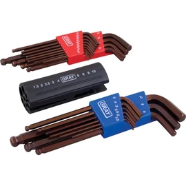 Gray Tools 68722 22 Piece SAE and Metric, Long Arm Ball S2 Hex Key Set