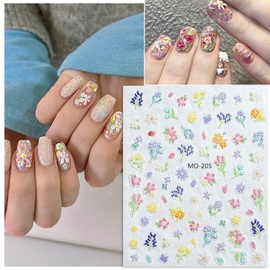 5D Embossed Flower Nail Art Stickers Decals 3D Self-Adhesive Colorful Flowers Daisy Cherry Blossoms Nail Decals Designs Nail Art Supplies for Women Girls Acrylic Nail Decorations 4 Sheets