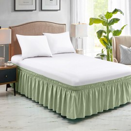 FreshCulture Queen Bed Skirt, Elastic Wrap Around Bed Skirt Queen Size, Bed Skirts for Adjustable Bed, Easy Fit with 18 Inch Drop Length, Hotel Quality Dust Ruffle for Queen Bed (Sage Green)